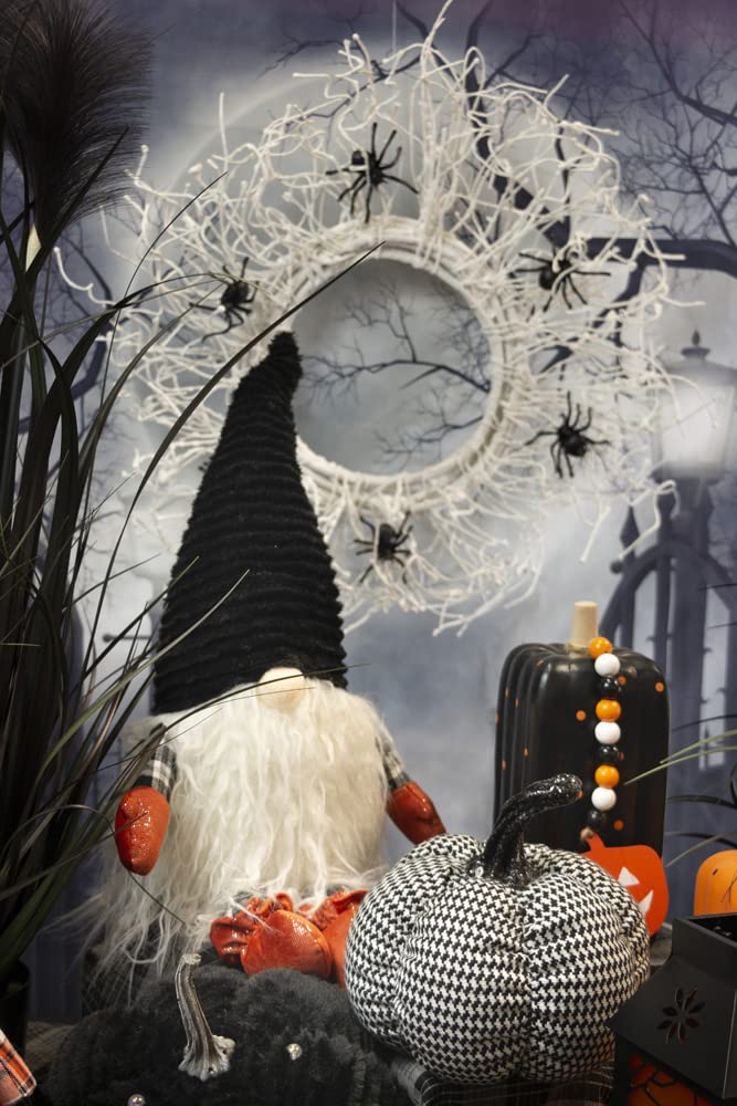 Boston International Fabric Pumpkin Autumn Fall Halloween Tabletop Decorations, 7 x 7-Inches, Eerie Black & White