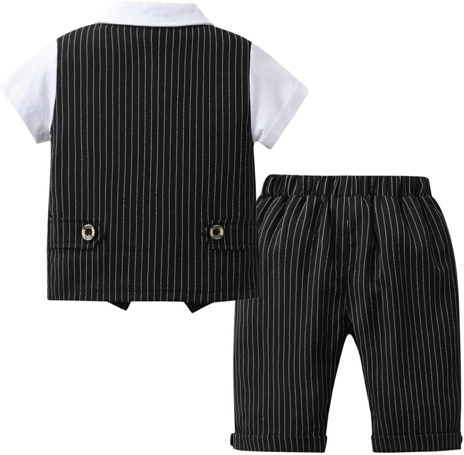 Dressy Daisy Baby Toddler Boy Summer Wedding Pinstripe Vest Suit Gentleman Formal Outfits with Bow Tie, Black/Gray