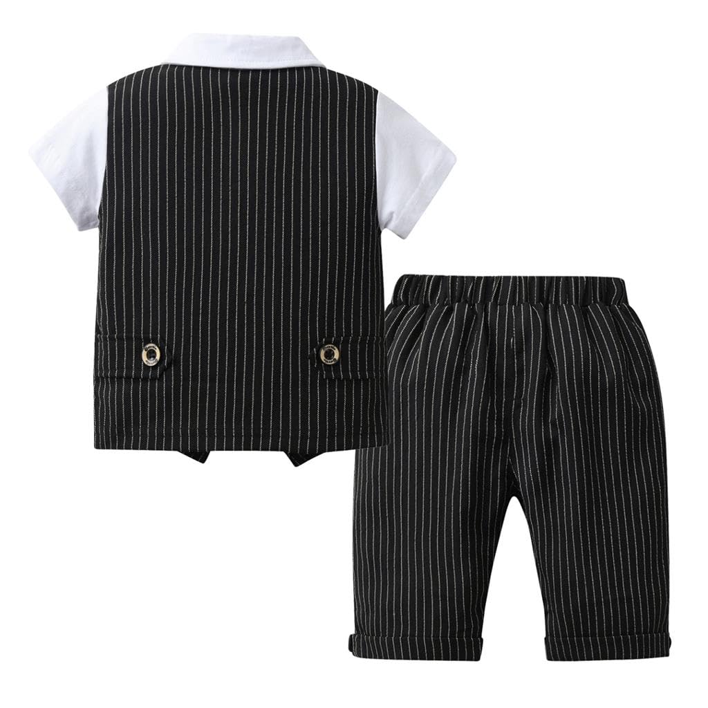 Lito Angels Completo Elegante Bambino Estivo Abito Formale con Gilet e Papillon, Nero Grigio Strisce