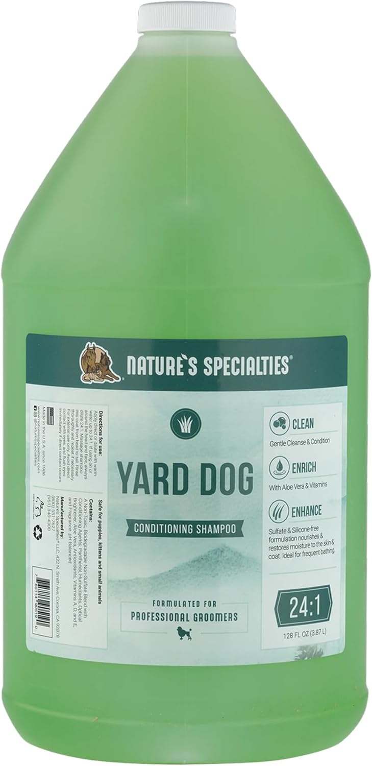 Nature's Specialties Yard Dog Ultra Concentrated Conditioning Shampoo for Pets, Makes up to 24 Gallons, Natural Choice for Professional Groomers, Tearless and Gentles, Made in USA, 1 gal