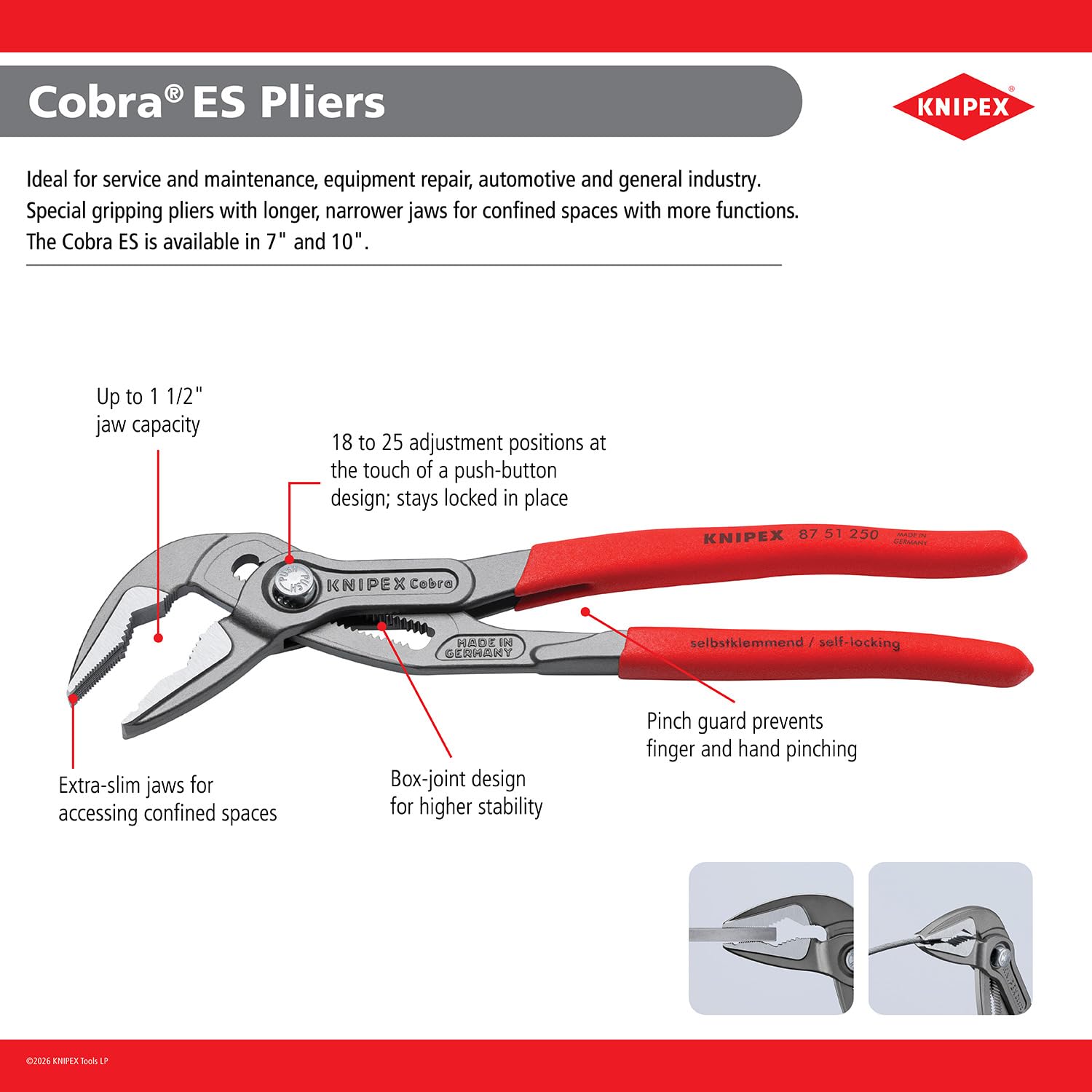 Knipex 8751250 Sba Cobra alicates Extra Slim