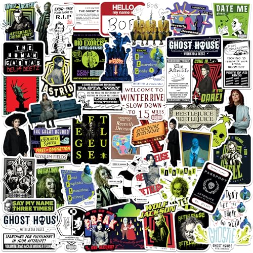 Beetlejuice Beetlejuice Beetlejuice 50ct Vinyl Large Deluxe Stickers Variety Pack – Die Cut Decals for Laptop, Water Bottle, Scrapbooking, Tablet, Indoor-Outdoor