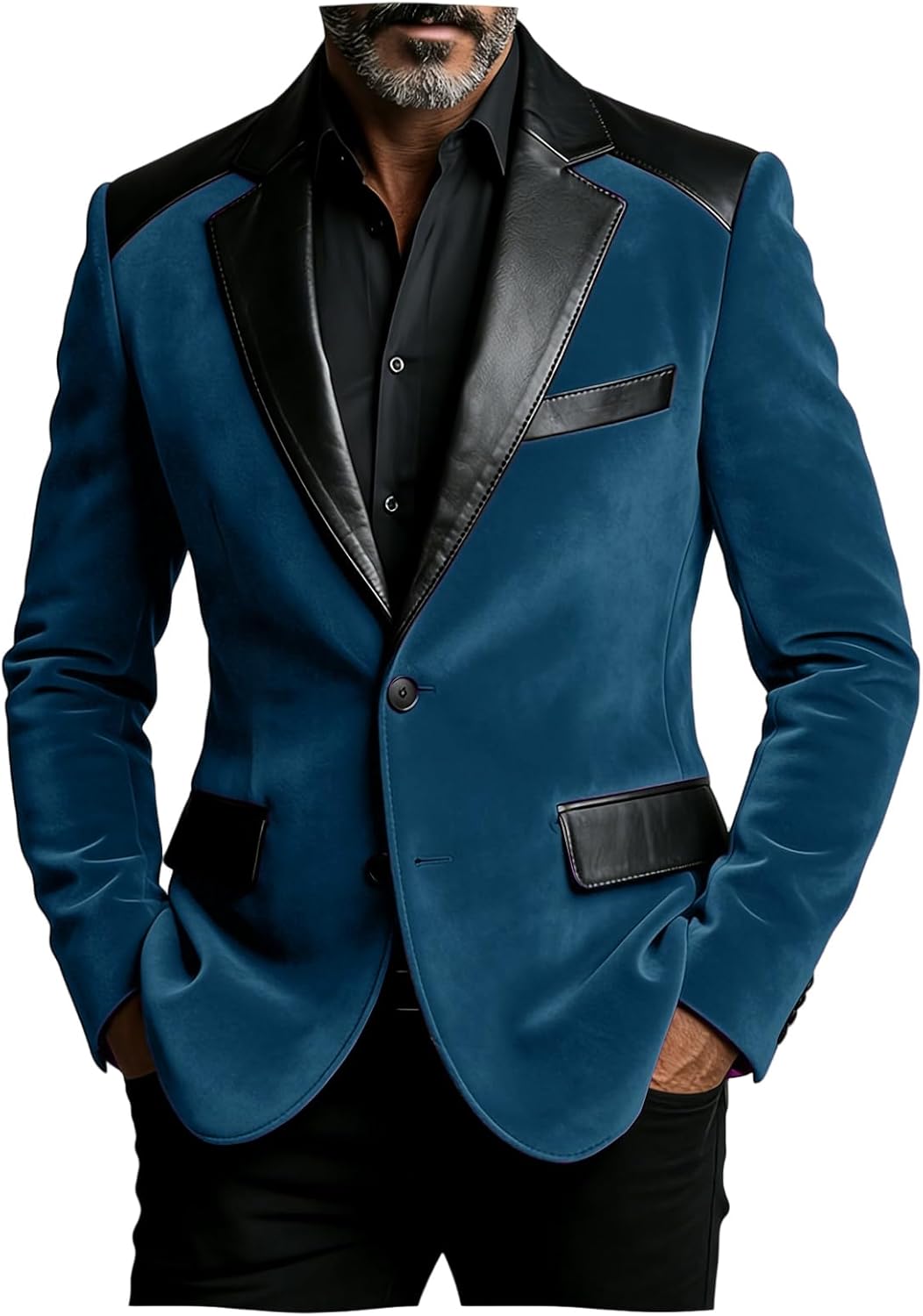 Men’s Suits Velvet Jackets Faux Leather Patches Mans Blazer Sport Coat for Business Casual Formal