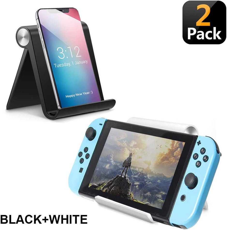 【2 Packs】 Phone Bracket,Nintendo Switch Holder,Lazy Bracket,Universal Mobile Phone Stand,DIY Free Rotating Mounts with Multiple Function 【Black+White】