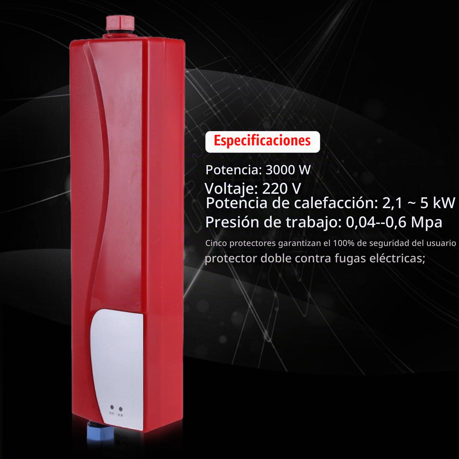 Mini calentador eléctrico sin tanque - 220V 3000W debajo del lavabo Mini calentador eléctrico de agua caliente instantáneo sin tanque para baño Cocina Lavado (enchufe de la UE)(blanco)