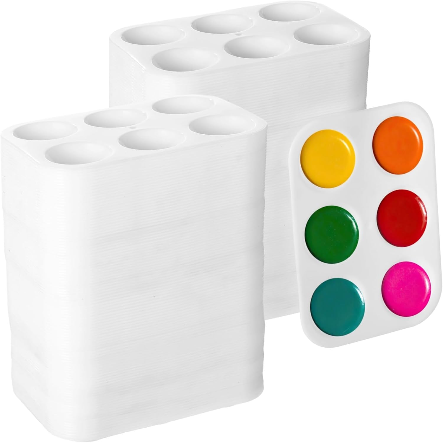 Watercolor Square Mixing Trays, 100 Pcs Plastic 6-Well Paint Palettes White, Portable Acrylic Paint Holders For Art Painting, Crafts Diy, Easy Cleaning