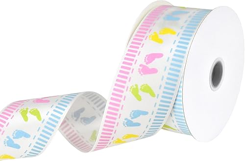 Miniatura 3 de Homeford Baby Footprint - Cinta de satén pastel, color blanco, 1-1/2 pulgadas, 3 yardas