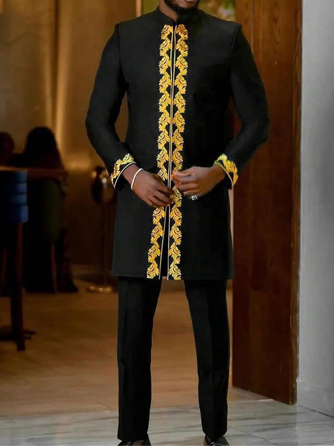 Men's Africa Suit Long Sleeve Dashiki Embroidery Outfit Traditional 2 Piece Set Shirt and Pant Ethnic Clothes