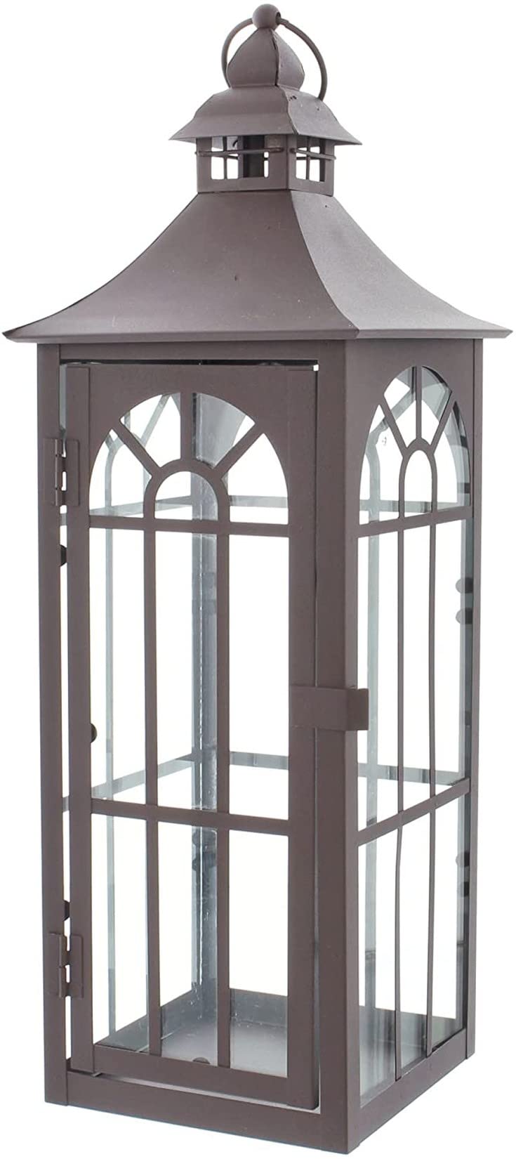 Dekoleidenschaft große Laterne aus Metall & Glas, 45 cm hoch, Gartenlaterne, braun, Metalllaterne, Hängelaterne, Windlicht, Kerzenlaterne, Garten-Deko für Draußen