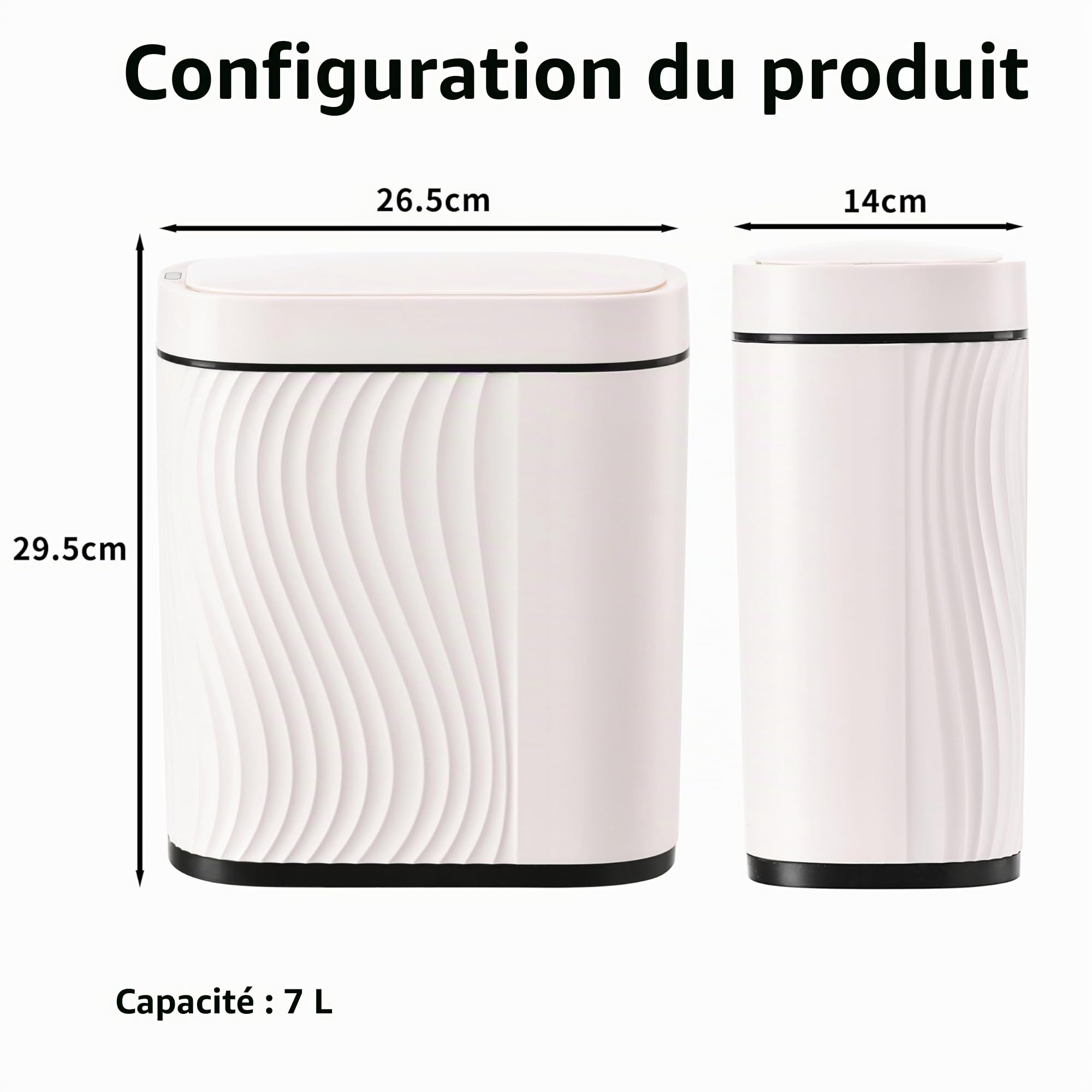 Poubelle Automatique 8L avec Capteur - Poubelle Électrique avec Couvercle pour Cuisine & Salle de Bain - Étanche/Anti-Odeurs pour Bureau, Chambre, WC - Corbeille Blanche Silencieuse