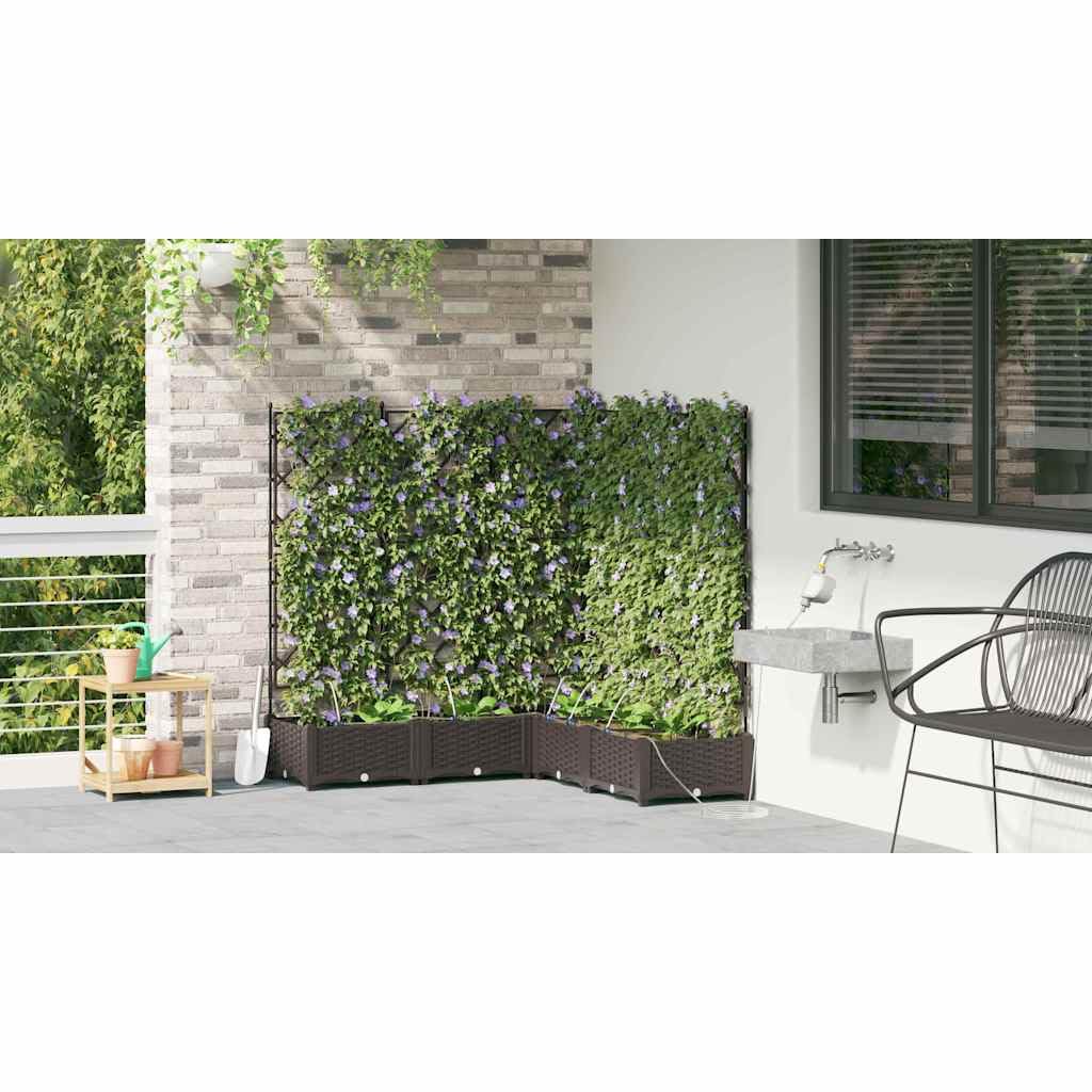 Jardinera para jardín, 5 unidades, color marrón, plástico, 120 x 120 x 126 cm, con sistema de riego para terraza, balcón, exterior, resistente a las heladas, almacenamiento de agua, ideal