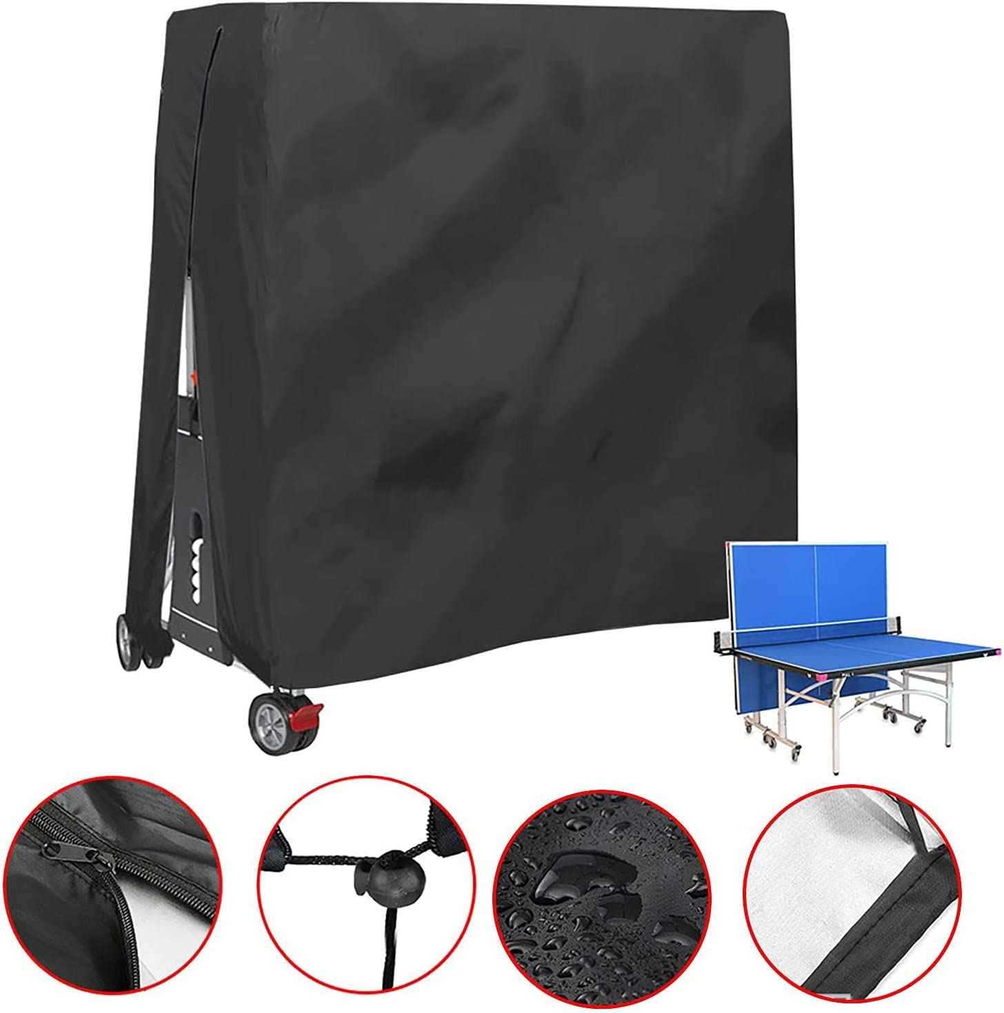 Custodia per tavolo da ping pong, impermeabile, resistente al vento, anti-UV, robusta, tessuto Oxford, con chiusura a zip e cordoncino regolabile, 165 x 70 x 185 cm