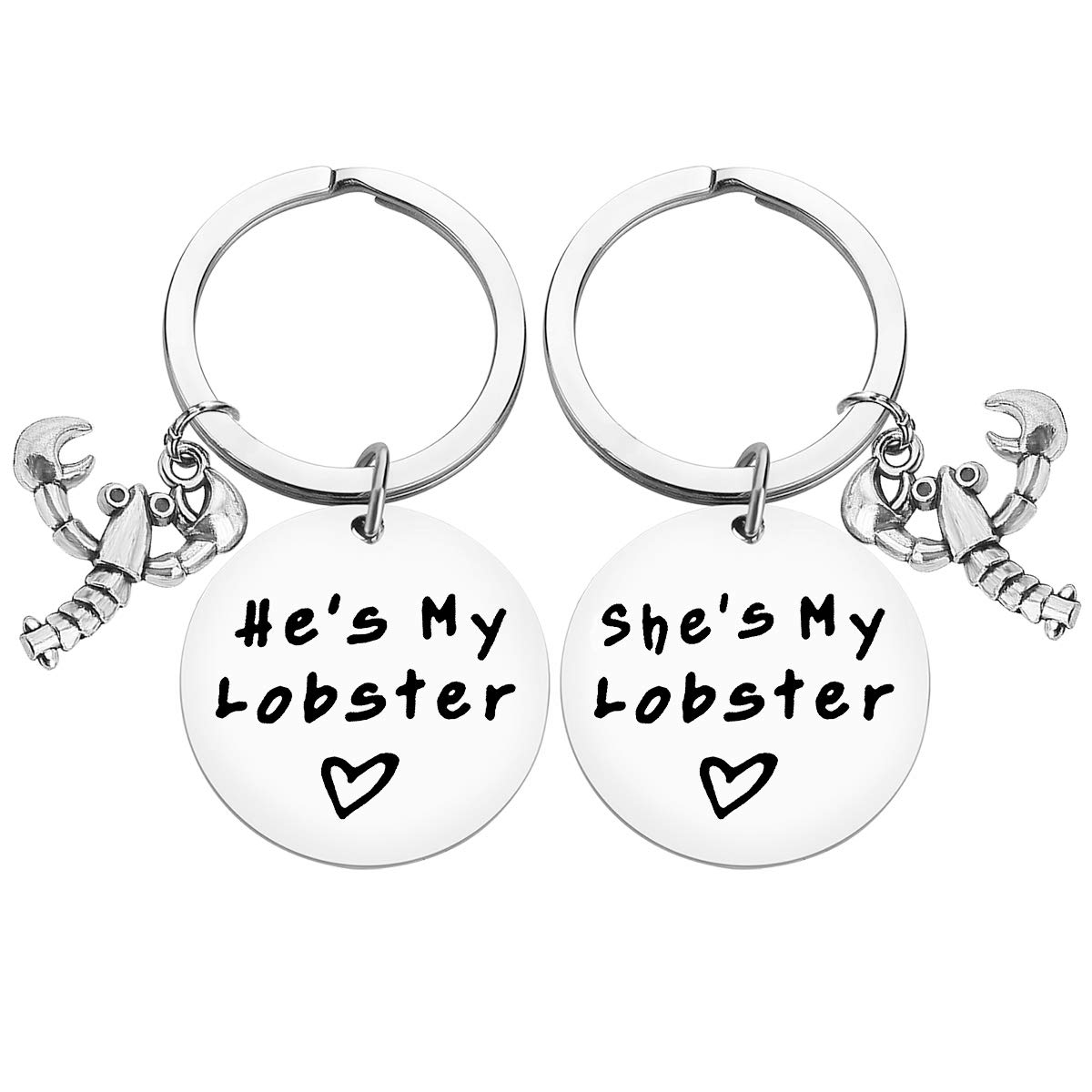 Huwujiu Unisex Silver2 Couple Keyring Gifts For Boyfriend Girlfriend She's My Lobster He's My Lobster Keyring Set Christmas Birthday Gifts Valentines Day Gifts Anniversary Keyring Gifts For Husband Wife
