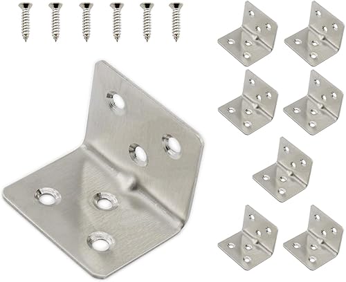 Miniatura 7 de ULIFESTAR - Soportes de esquina de acero inoxidable resistentes en forma de L, fijación de 90 grados en ángulo recto para estantes de madera,