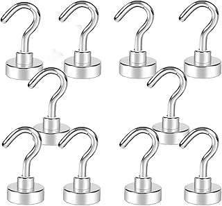 マグネットフック、10個セット 垂直耐荷重8KG 水平耐荷重1KG 直径15mm，超強力 磁石付き 金属製 磁気フック シルバー キッチン用 オフィス用 浴室 お風呂 壁掛け用