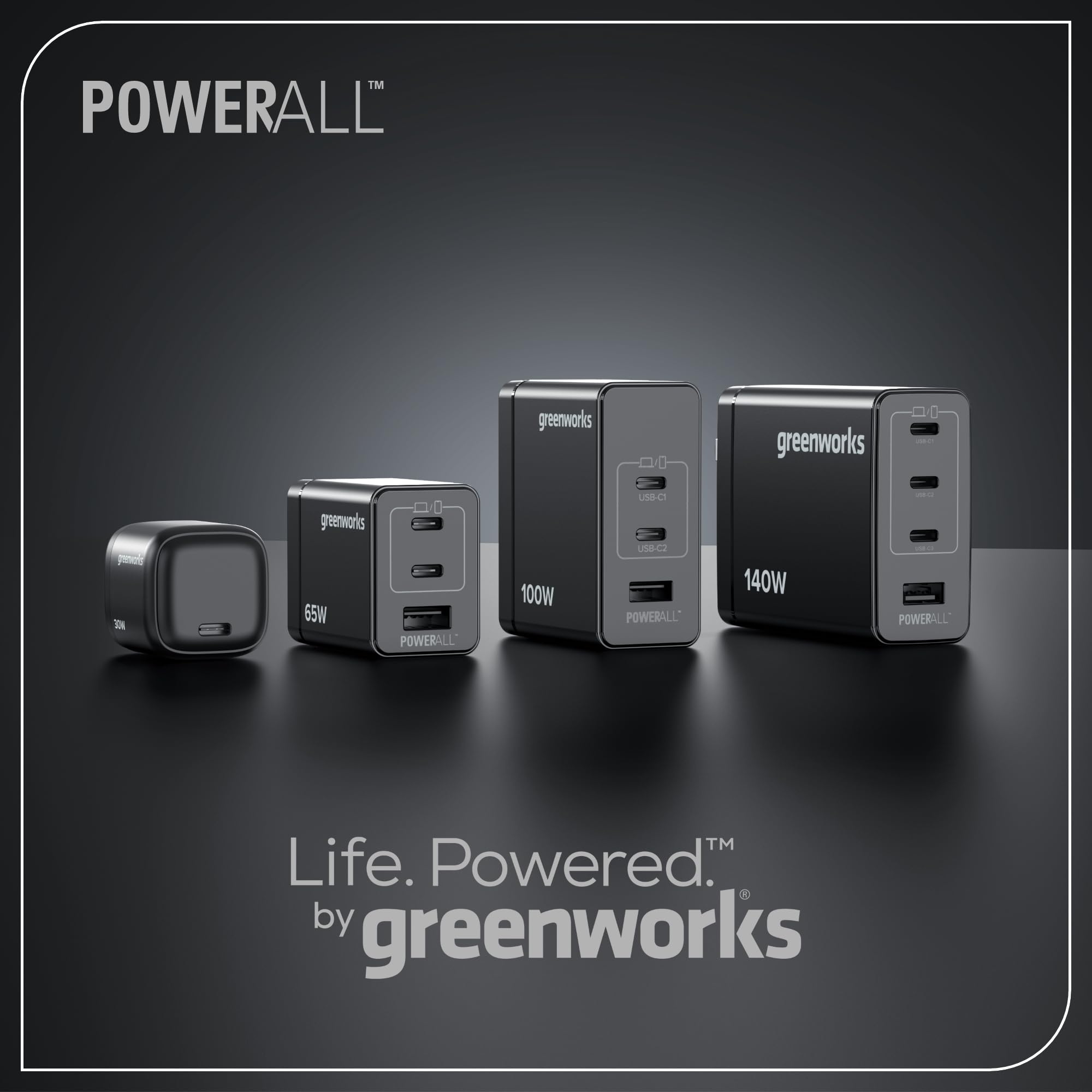 Greenworks Ładowarka USB-C 100 W szybka ładowarka PPS, kompaktowy zasilacz do MacBooka Pro/Air, iPad Pro, Galaxy S24/23, iPhone, Pixele, 3 lata , AP100EA