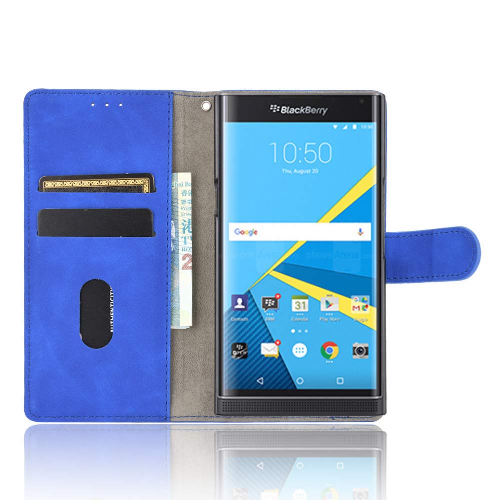 Dhongf Case for BlackBerry Priv Phone case Fold Case Shockproof Anti-fall  Card bag Phone case Cover Flip Cases for BlackBerry Priv Blue