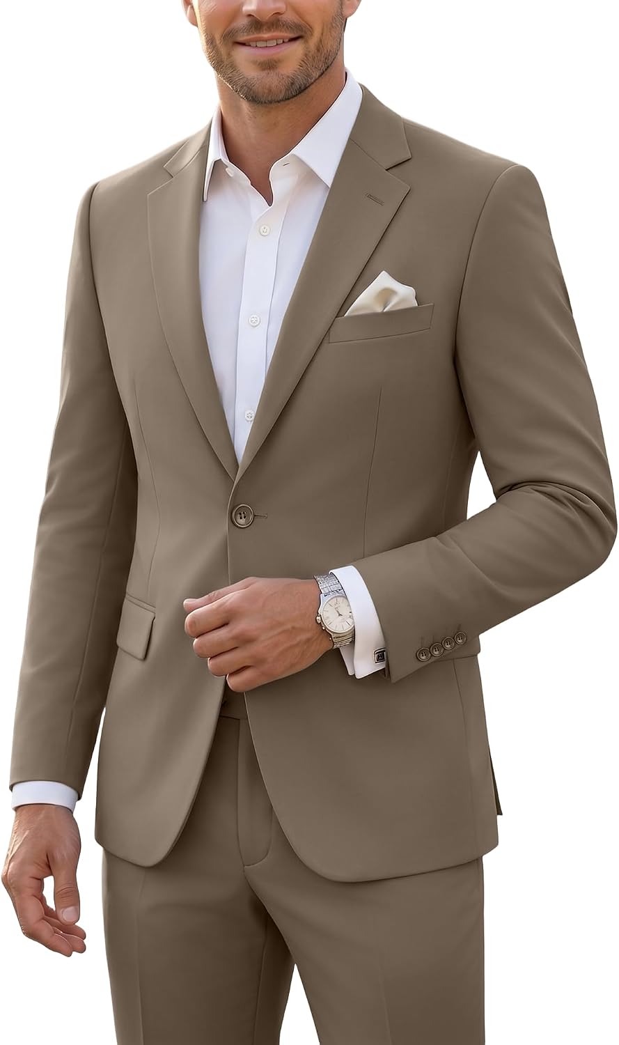 JPF Men's 2 Piece Slim Fit Suit Set, Solid Jacket Pants Set with Tie