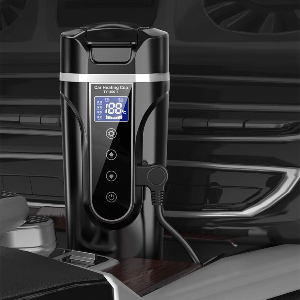 Taza de agua calentada para vehículos (12,0 V, 24 V, camión, hogar, vehículos, calentadores de agua, pequeños aparatos eléctricos, hervidor de agua, pantalla LCD