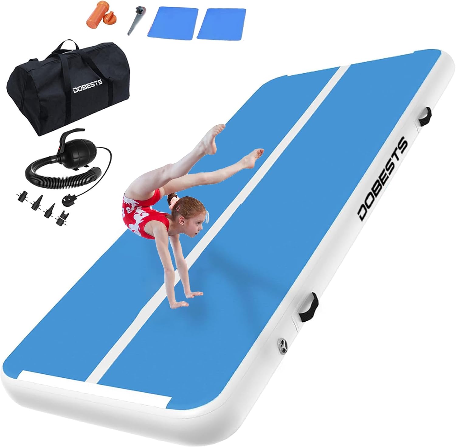 DOBESTS Inflatable Gymnastics Mat – Air Track Tumbling Mat 6.6ft-20ft, 4/8 Inch Thick – Electric Air Pump