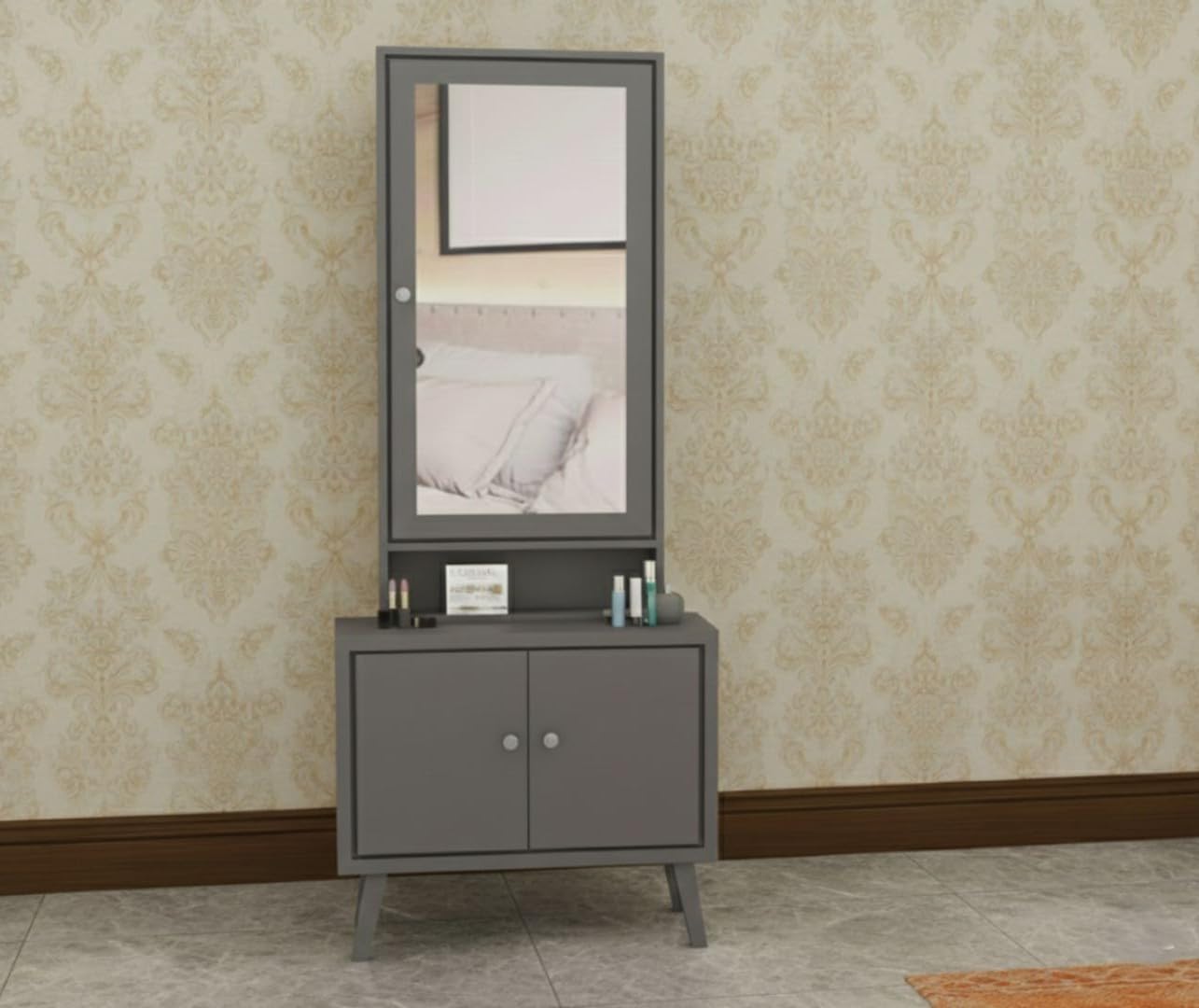 Solid Wood Dressing Table with Storage and Mirror for Bedroom or Vanity Room | Stylish and Functional Furniture for Every Day | Adds a Touch of Slate Grey Warmth to Your Home (Traditional)-image-1