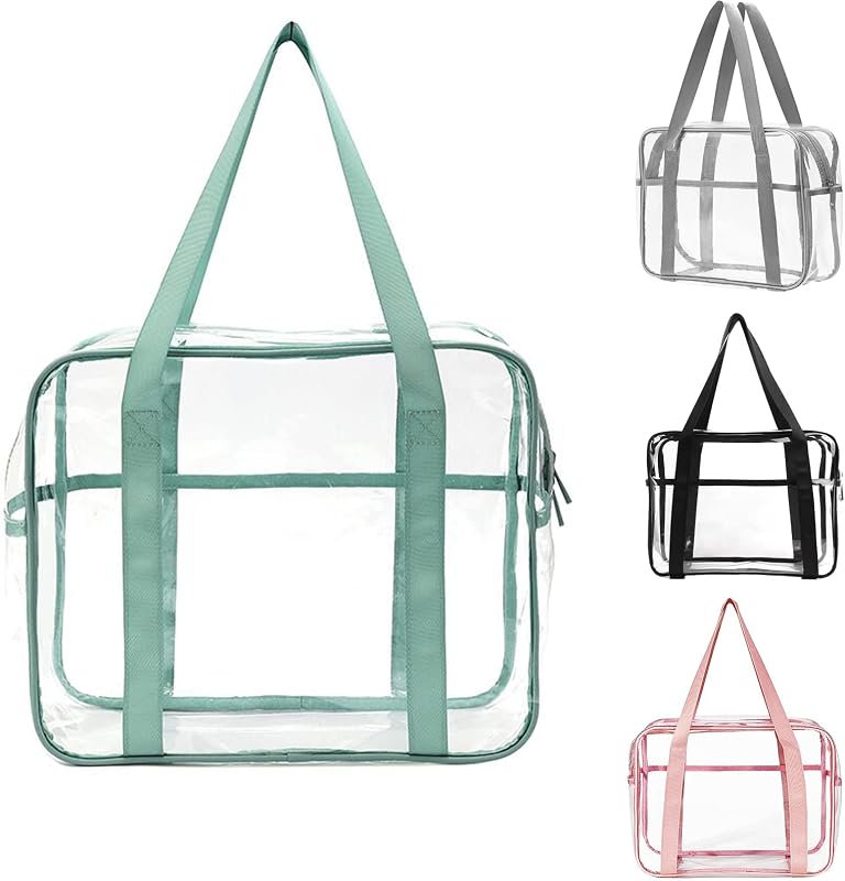 Necessaire transparente SxoSyo com zíper, alça e dimensões de 30,71 cm x 10,01 cm x 25 cm, azul-claro