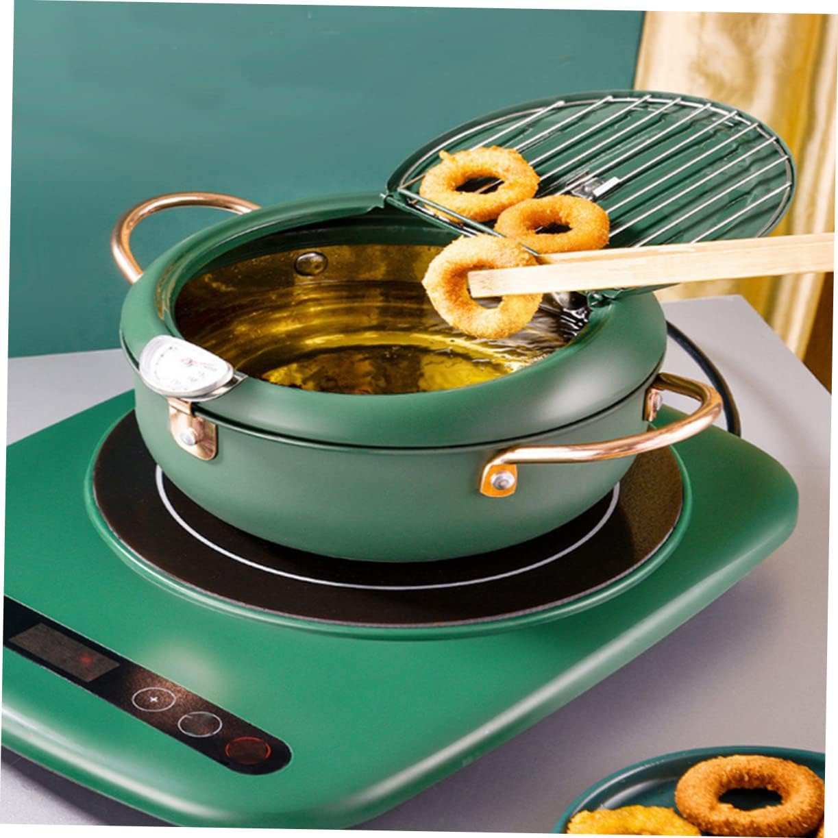 Japanese Stainless Steel Tempura Deep Frying Pot Splash Design with Heat Control Non Stick Coating Safe Deep Fryer for Home Cooking and Oil Draining