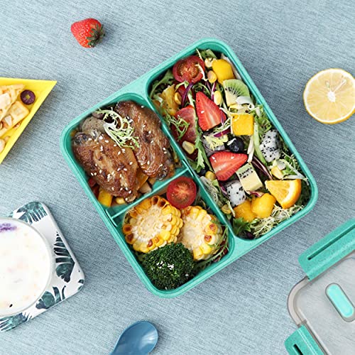 Mektler Wheat Fiber Lunch Boxes, Bento Lunch Box With Devider, 3-Compartments Lunch Food Containers For Meal Prep, Eco-Friendly Bento Lunch Box For School, Traveling, Work (Mint Green) #TOP3