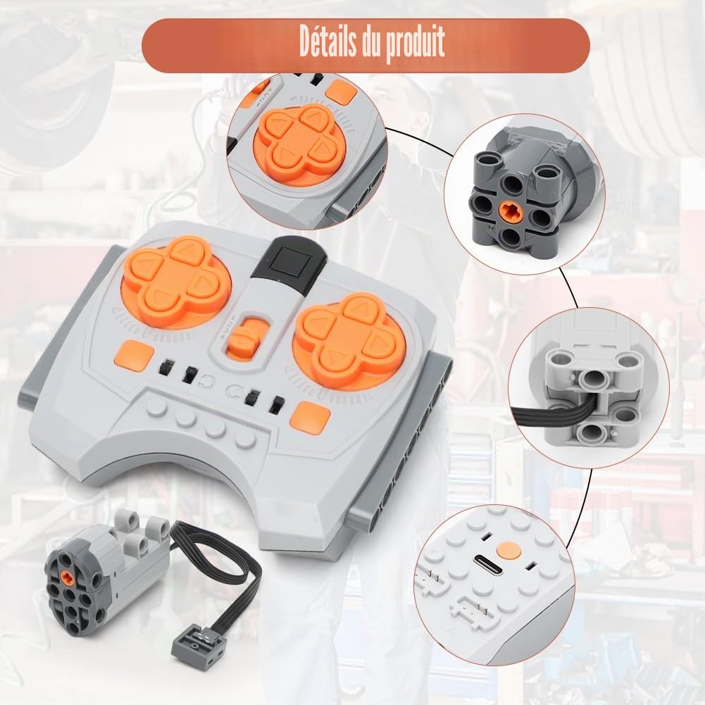 LOMUG Power Functions Kit de moteurs avec moteur, télécommande, boîtier de batterie, moteur M/L, câble d'extension compatible avec de nombreux modèles