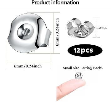 Earring Backs for Stud, Replacement Secure Ear Locking for Ear Posts, Stainless Steel Earring Backs Stopper for Droopy Ear(Silver,12pcs/6 Pairs,6x4.5mm)