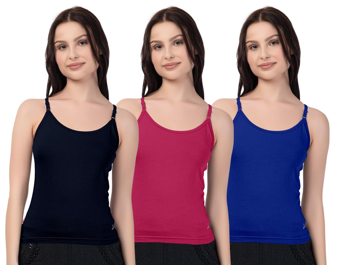 selsia trendy women Selsia Women's Cotton Adjustable Regular Fit Camisole | Pack of 3 | (Multi Color)-picture-38