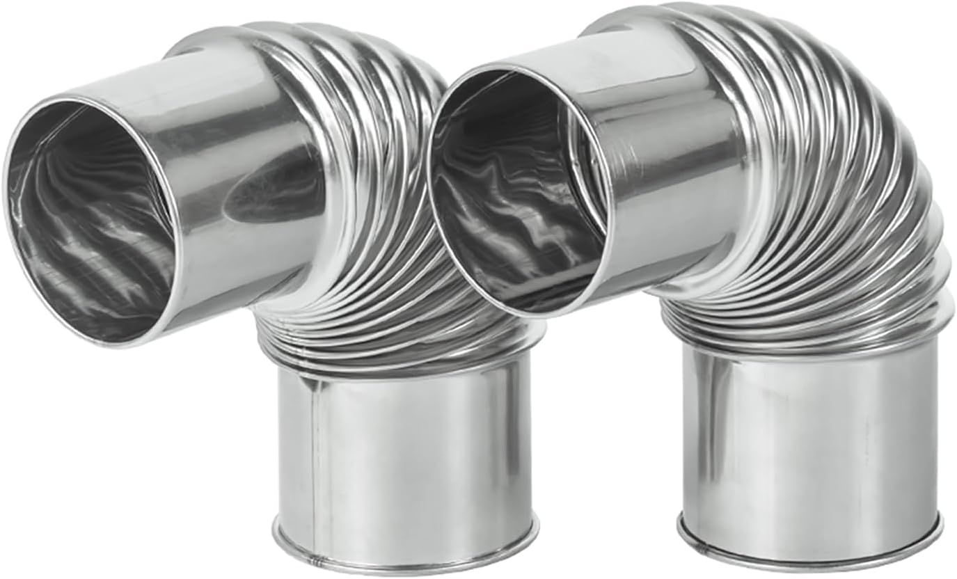 POMOLY Chimney Elbow 2.76in / 7cm Camping Stove Pipe 90 Degree Pipe 2 PCS, Stainless Steel Elbow Rolled Edge