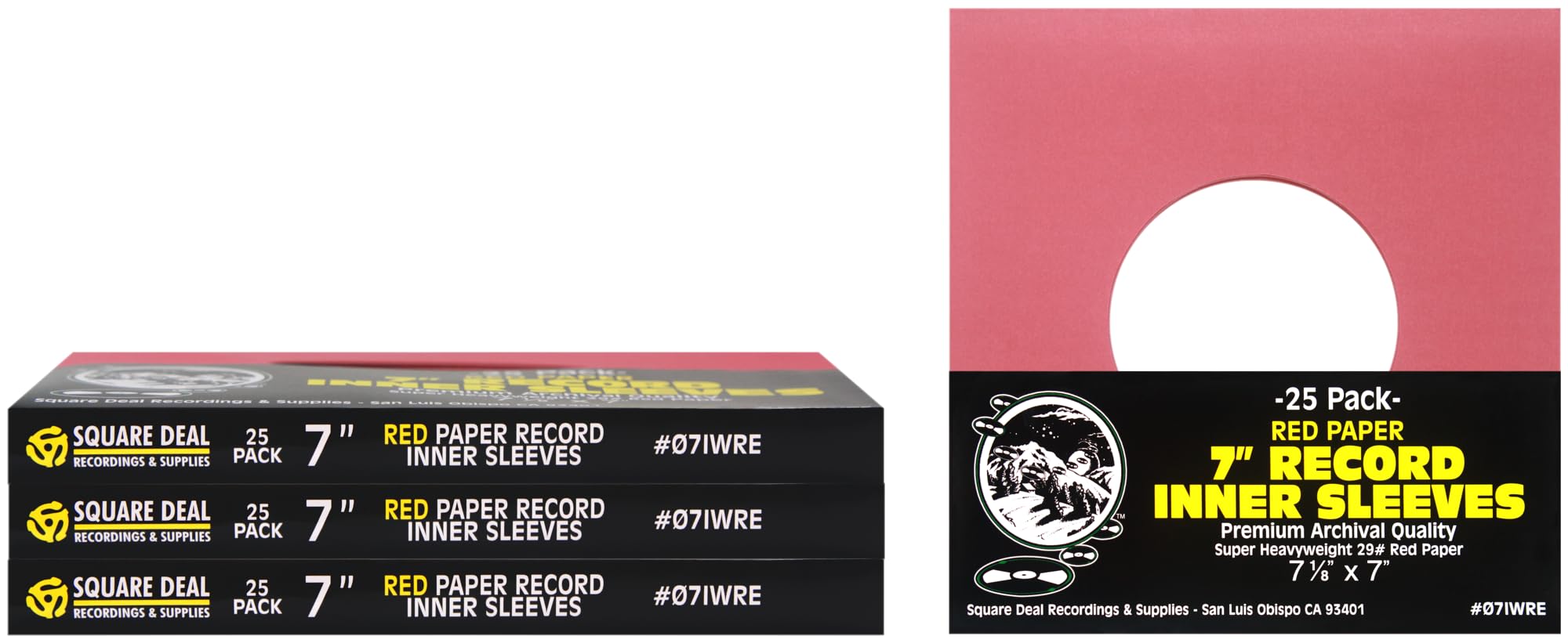 (100) 7" 45rpm Red Vinyl Record Inner Sleeves - Archival Quality, Super Heavyweight 29# Paper with Hole - 07IWRE