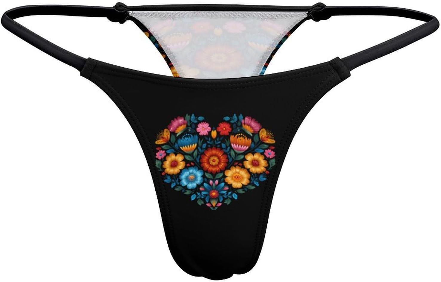 Folklore Floral Flower Thongs for Women Underwear G-String Panties | Breathable,Low Rise Panties,T-back,Sexy,Briefs,No Show Thongs