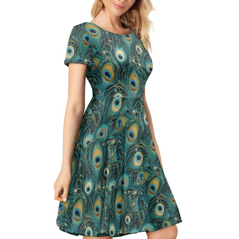 Image of Irisjudy T Shirt Dress for Women Short Sleeve Girls Short Sleeve Dress Plus Size, O Neck Knee Length Midi Dress for Ladies