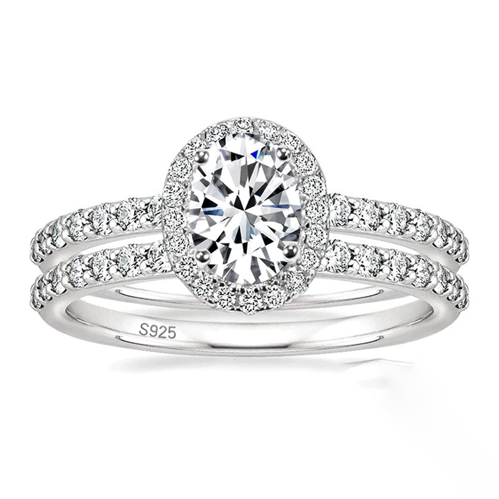 Anello da donna in argento 925, Halo Anello di fidanzamento semplice