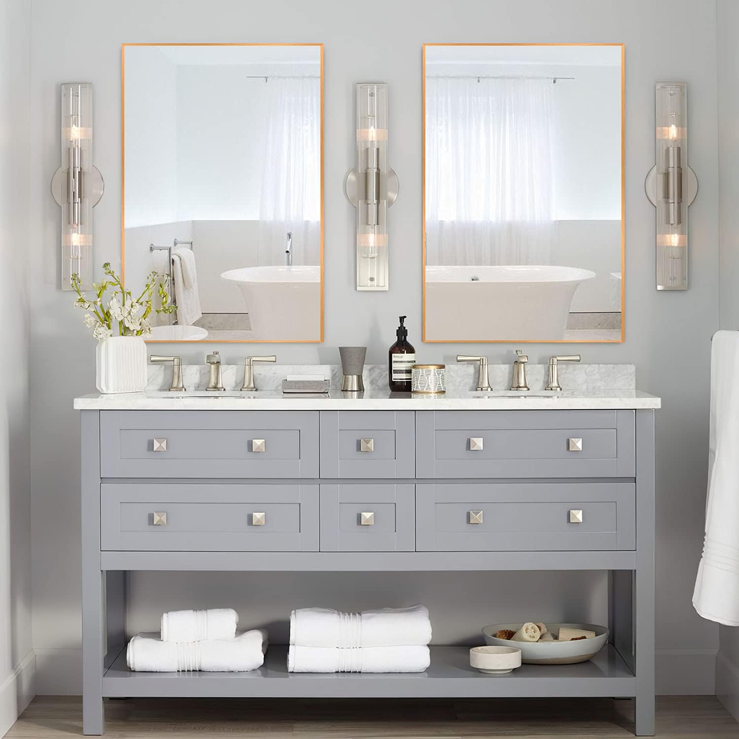 NeuType Wall-Mounted Mirror Rectangular Hanging Mirror Metal Framed Wall Mirror, Best for Bathroom, Washroom, Bedroom, Living Room, Gold, 36"x24" : Home & Kitchen