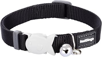 Red Dingo Classic Safety Release Breakaway Premium Cat Collar Adjustable One Size Fits All with Soft Nylon Webbing, 4.4lb Safety Release Fish Clip, Stainless Steel D-Ring, Wildlife Bell Black