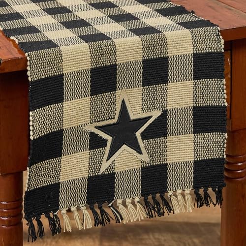 Park Designs Wicklow Star Black Gingham Yarn Table Runner 13" x 54"