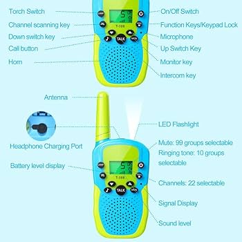 Oulesvte Talkies Walkies Enfants - 2 Pièces, Portée 3 Km, Lampe LED, 22 Canaux - Pour Aventure