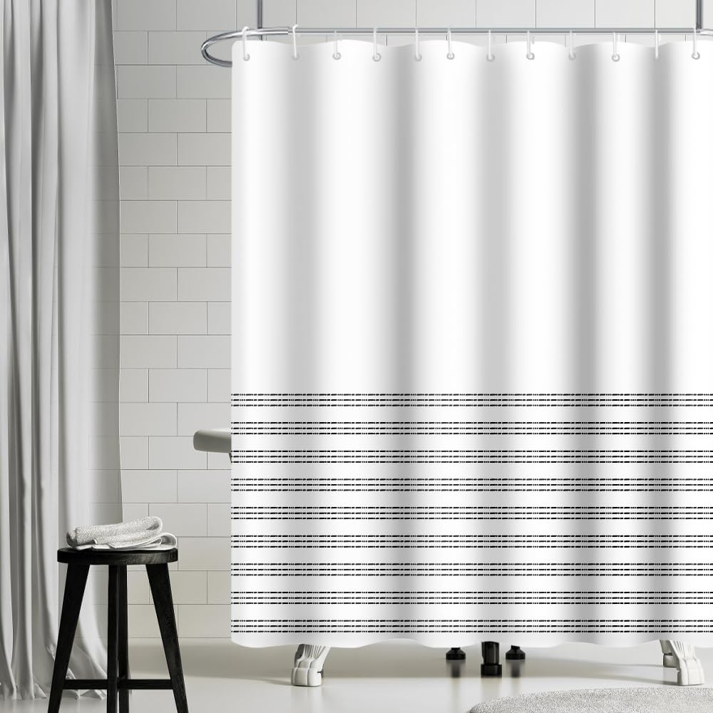 Long rideau de douche polyester à rayures 183x183 rideau de bain rustique chic imperméable neutre