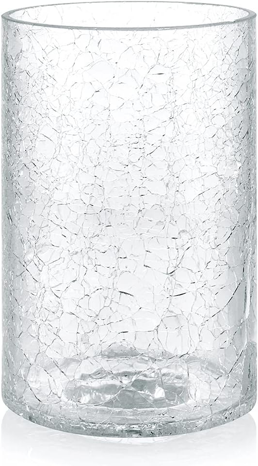 Skelang Crackle Lip-less Glass Lamp Shade, Cylindrical Light Cover with Fitter Opening, Replacement for Chandelier, Pendant, Bathroom Vanity Light