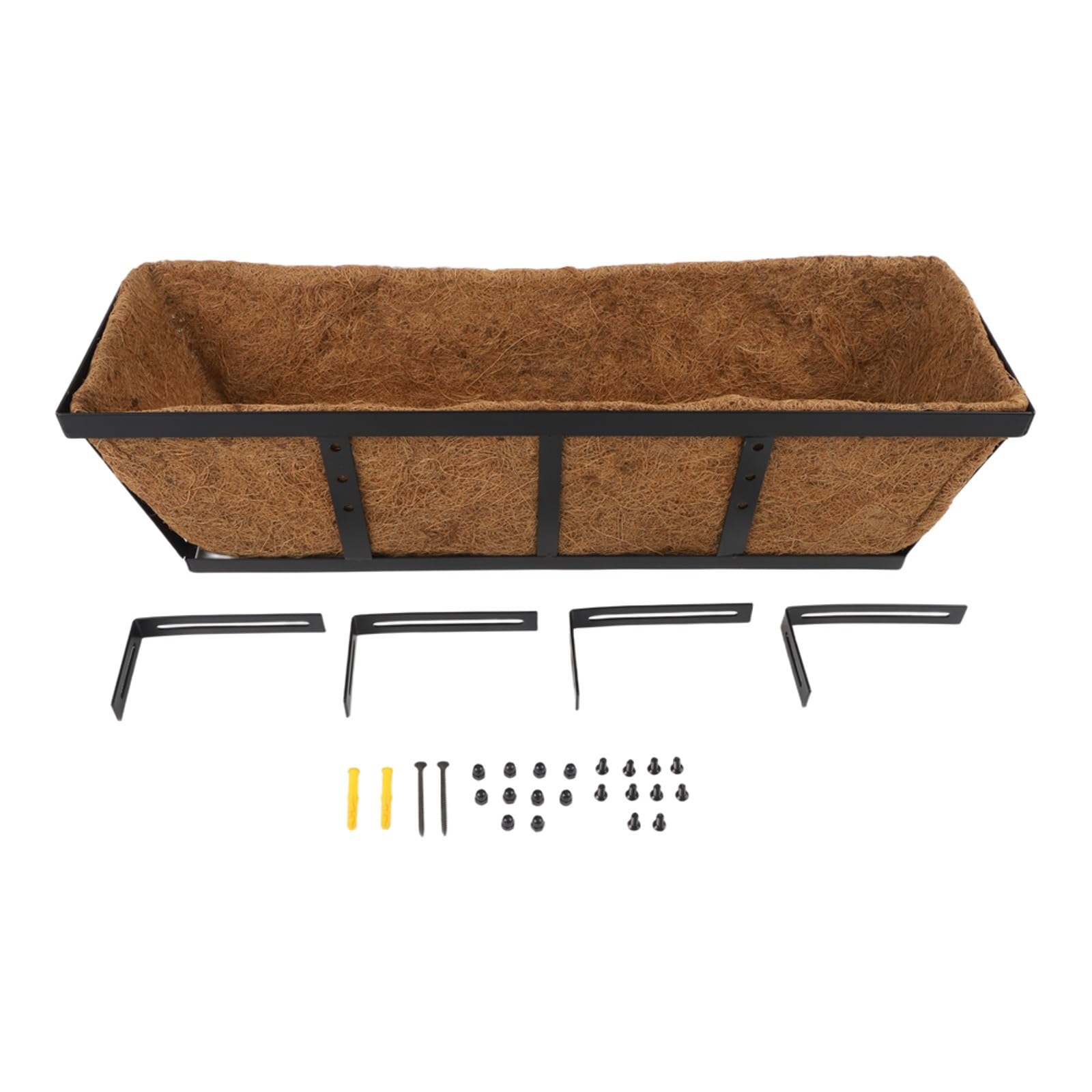 Fioriera in metallo da 61 cm con staffe regolabili, cesto per fiori in ferro resistente alla ruggine con rivestimento in cocco per ringhiera per esterni, patio, giardino