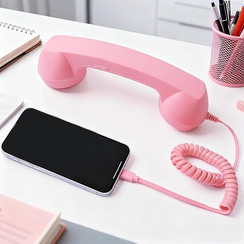 Miniatura 3 de Auricular de teléfono retro, receptor de mango fijo estilo teléfono retro tipo C, con altavoz de micrófono, para videoconferencias móviles,