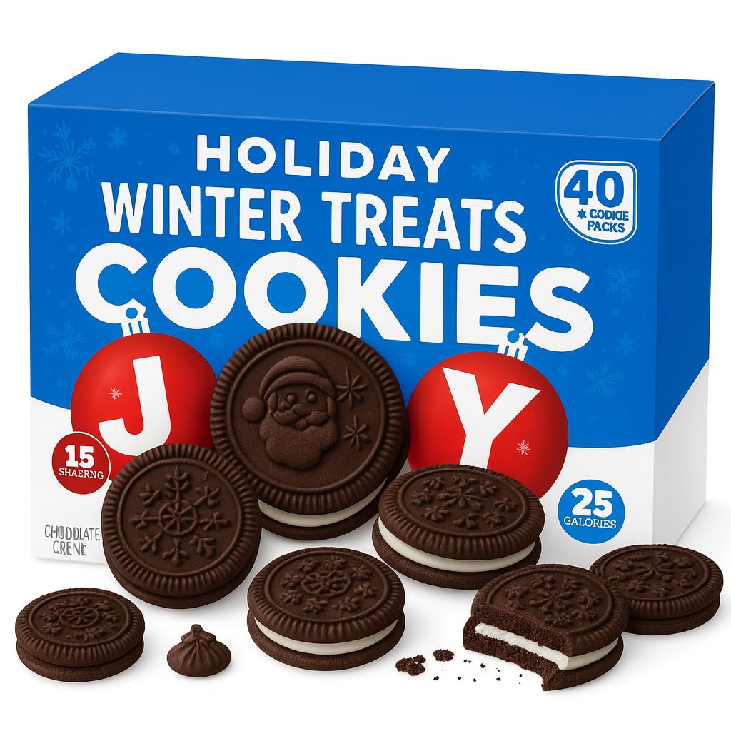 Winter Treats Cookie Variety Pack – 40 Count – Holiday Chocolate Sandwich Cookies with Red & White Creme – Festive Christmas Cookie Box for Kids, Parties, and Gifts