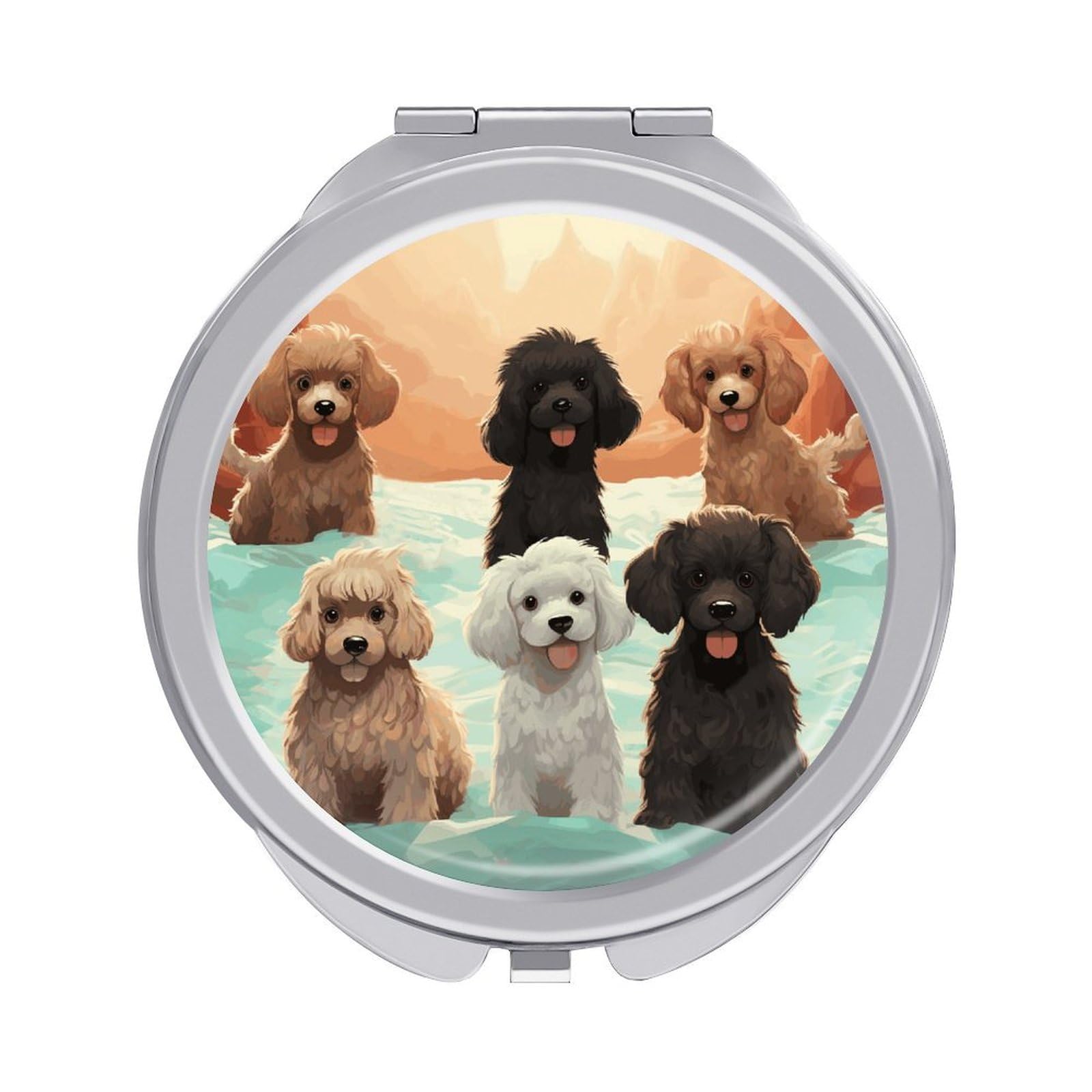 VstaDank Poodles Dogs Travel Makeup Mirrors Exquisite Double-Sided 2X/1X Magnifying Folding Pocket Mirror Portable Round Handheld Mirror Mini Compact Mirrors for Outdoor Home