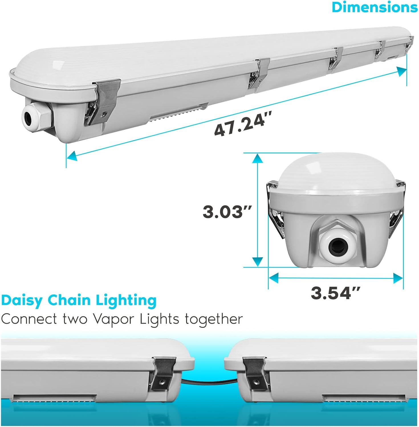 LUXRITE 4FT Vapor Tight LED Light Fixture, 34/38/45W, 3 Color Selectable 3500K-5000K, 4658/5092/5895 Lumens, IP65 Vapor Proof Light Fixture, Dimmable, 4 Foot Outdoor Shop Light, DLC, UL Listed