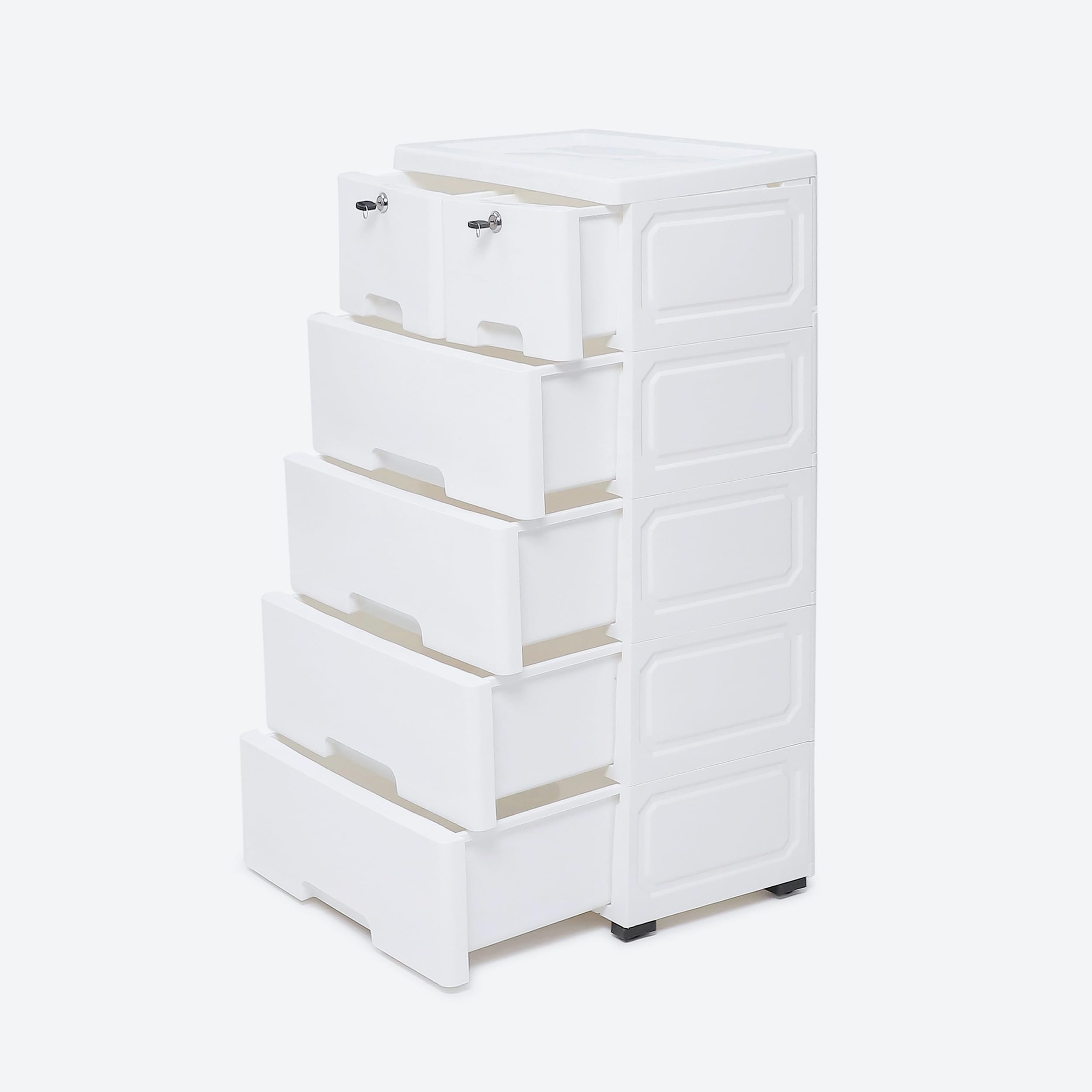 The Tickle Toe 6-Drawer Glossy Plastic Chest for Kids | White Storage Organizer with Locks | Portable Child-Safe Cabinet for Clothes & Toys | 44L x 28.5W x 82H cm | Made in India 4
