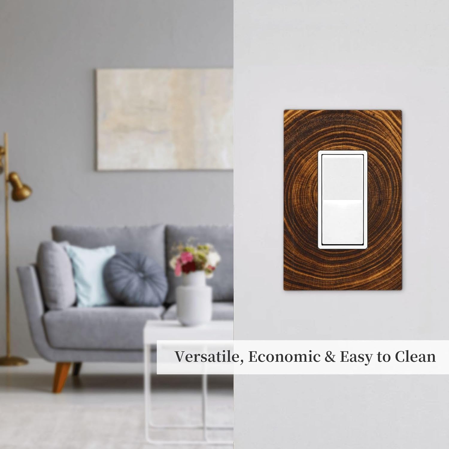 Annual Rings Geometric Spiral Wood Grain Texture Decorative Outlet Covers 1 Gang Single Rocker Light Switch Cover Plate Wall Plates GFCI Faceplate for Farmhouse Home Decor