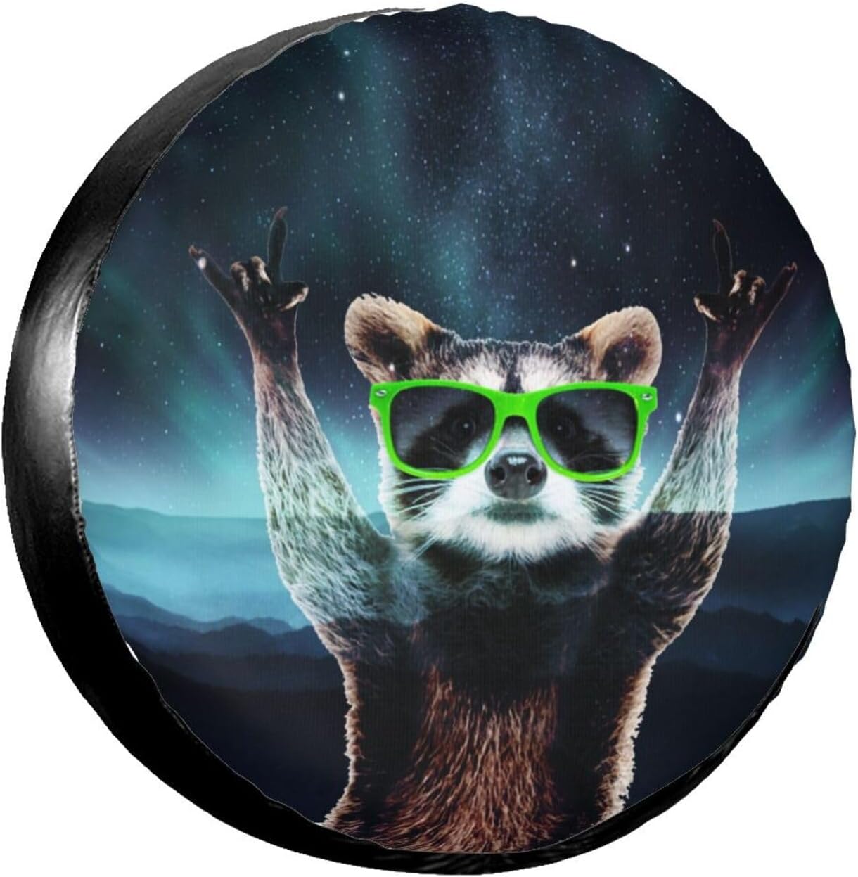 Mountain Landscape Raccoon Spare Tire Cover for Rv Trailer Camper Truck SUV - Cute Raccoon Animal Wheel Protectors Cover Waterproof Fabric for Travel Camping Outdoor,Universal Fit,15 inch